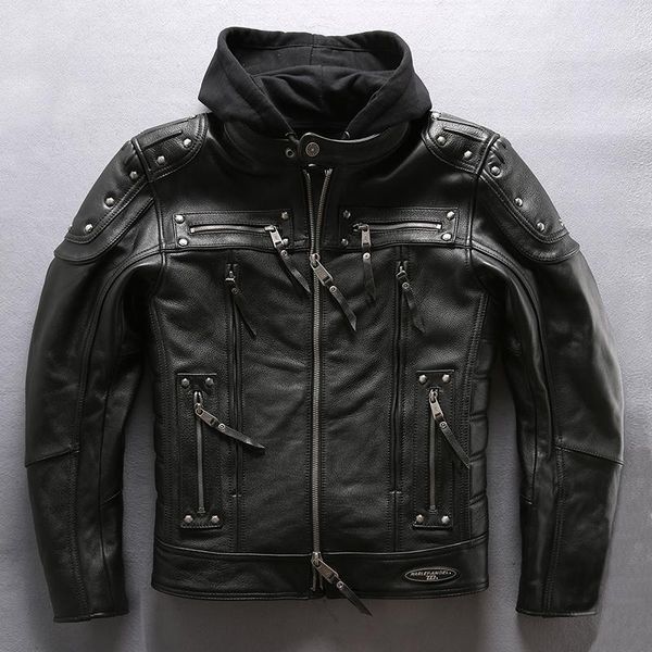 Мужская кожаная фабрика 2023 мужчины черные подлинная мотоциклетная куртка Fshion Liner Cooled Jacket