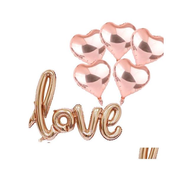 Decoração de festa 6pcs/set Love Heart Foil Balloons