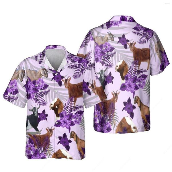 Freizeithemden für Herren Jumeast Tropische Ziege Männer Pferd Schaf Hahn Strand Hawaiihemd Waschbär Blusen Grafik Amerikanische Flagge Jugendkleidung