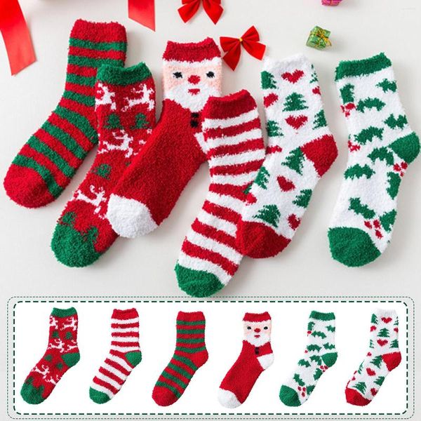 Frauen Socken Frau Weihnachten Korallen Fleece Plus Warmen Boden In Rohr Lustige Weihnachten Santa Claus Baum Schneeflocke Sokken