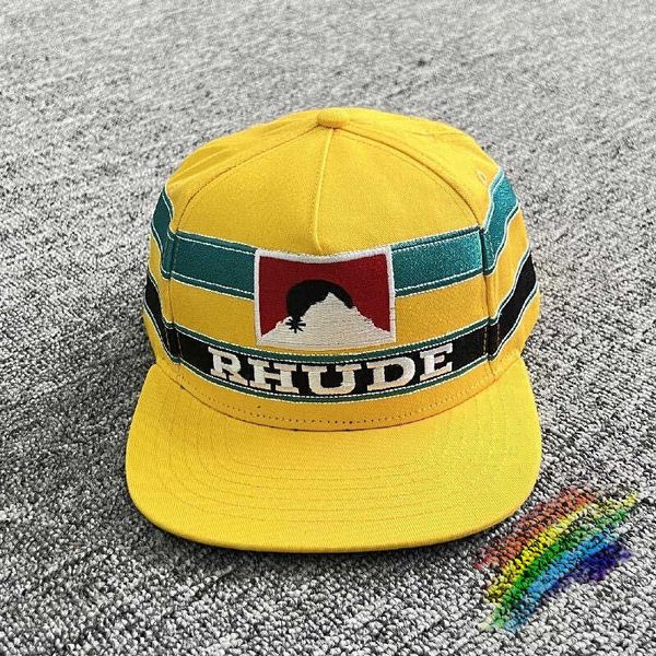 Designer Rhude Hat Ball Caps Yellow Rhude Racing Cap Uomo Donna 1 Top Quality Mountain Rhude Cap Heavyweight Canvas Sunset Cappelli da baseball