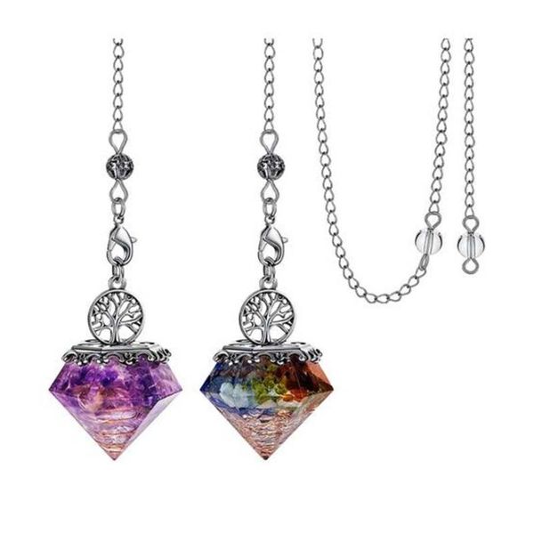 Colares pendentes 2pcs chakra pendulum cristalina de cristal árvore de vida natural ametista pirâmide adivinhação orgonita meditaçãopenda