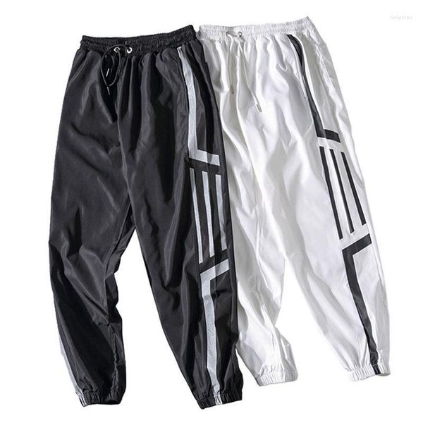 Calça masculina calça larga coreana Tactical Toups Casual joggers masculino de streetwear cargo de hip hop preto e branco listras laterais design