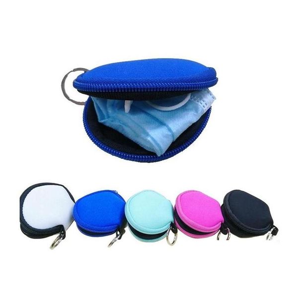 Depolama Çantaları RTS Maske Tutucu Süblimasyon için Düz Renk Su geçirmez kulaklık çantası çantası Neopren fermuarlı madeni para çantası ER ER KEYRING DHHL7
