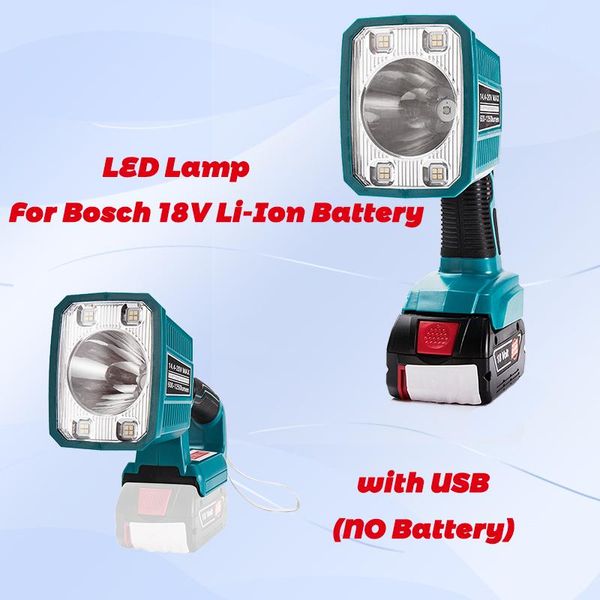 Taschenlampen Taschenlampen 18W Tragbare LED-Lampe Arbeitslicht für Bosch 18V Li-Ion Batterieleuchten mit USB-Außenbeleuchtung (keine Batterie)