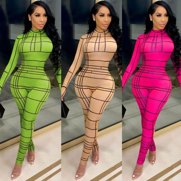 Tute da donna Pagliaccetti Adogirl Striped Stampato Streetwear Bodycon Tuta Donna Collo a lupetto Manica lunga Night Club Abiti da festa 2023 On