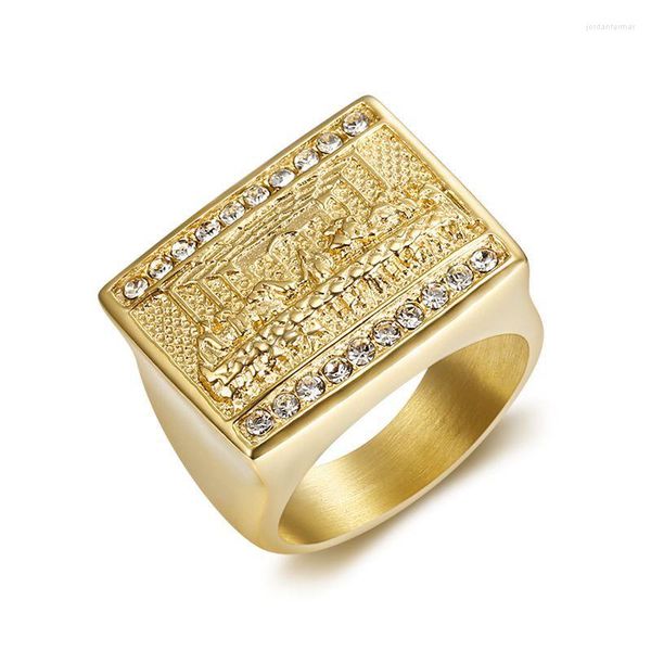Кластерные кольца прибытие хип -хоп унисекс Высококачественный золото/серебряный цвет Vinci Иисус Иуда Ужин