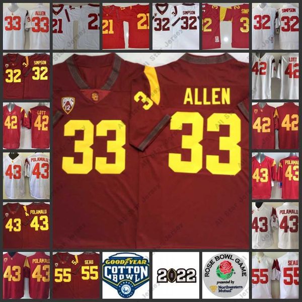 American College Football Wear 21 Su'a Cravens Trikot 32 O.J Simpson 33 Marcus Allen 42 Ronnie Lott 43 Troy Polamalu Clay Matthews 55 Junior Seau Trikots 2022 NCAA USC