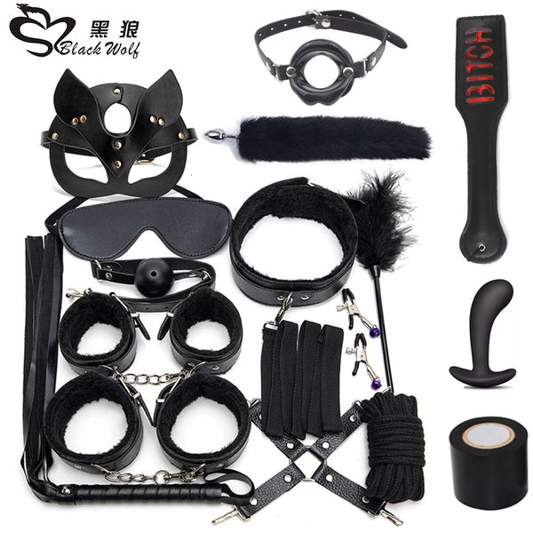 Бондаж набор BDSM Sex Product Эротические игрушки для взрослых игр устанавливают наручники сосков зажимы Gag Whip 230113