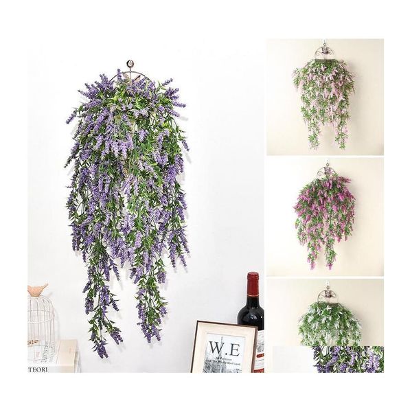 Flores decorativas grinaldas 1 PCs Beautif Moda Falsa Planta Planta Parede Artificial pendurada Lavanda Vinha Vinha Rattan Home Garden Decora Dhlgq