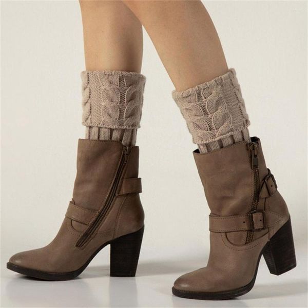 Damen-Socken, warme Woll- und Jacquard-Fußwärmer, Herbst-Winter, doppelt gedreht, gestrickt, Stiefelüberzug, Leggings, Schuhe, Dekoration