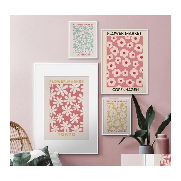 Dipinti Abstract Market Flower Market Vintage Minimalist Wall Art tela dipinti Nordici poster e stampe immagini per soggiorno deco dhjtv