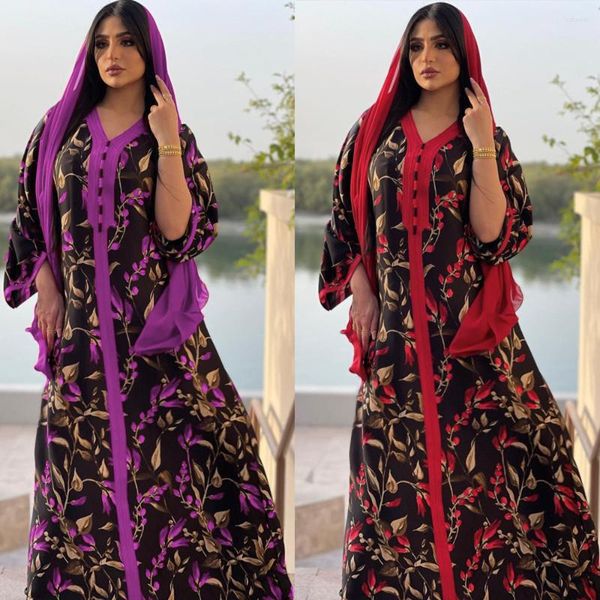 Abbigliamento etnico Abaya Turchia Malesia Abito lungo in caftano Abito hijab di moda musulmana Kimono floreale boemo Abbigliamento islamico arabo da donna