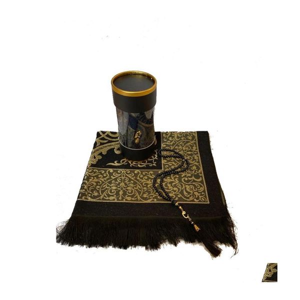 Tappeti Tappeto da preghiera musulmano Tappetino Set regalo Articoli islamici Sejjadah Janamaz Eid Ramadan Pearl Tasbeh Drop Delivery Home Garden Textiles Dhdbf