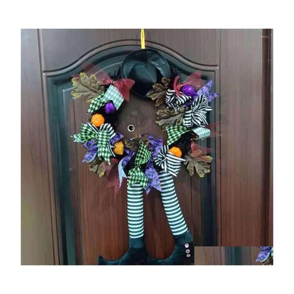 Dekorative Blumenkränze 14-Zoll-Halloween-Hängeornamente Leichter Hexenhutkranz Robuste festliche Atmosphäre für Zuhause Holi Dhdo0