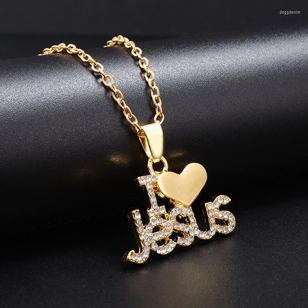 Anhänger Halsketten Kreative Zirkon Jesus Brief Herz Halskette Für Männer Frauen Design Religiöse Amulette Schmuck Zubehör