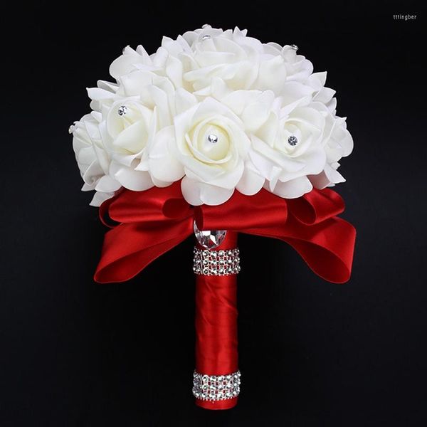 Декоративные цветы, держащие в искусственную розовую свадебную букет с шелковой атласной лентой шампанской подружки невесты, свадебная вечеринка