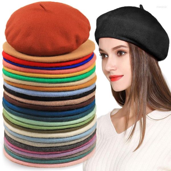 Berets 2023 Baskenmützen für Frauen Winter Warme Kopfbedeckung Französische Künstler Strickmützen Plain Lady Girl Street Cap