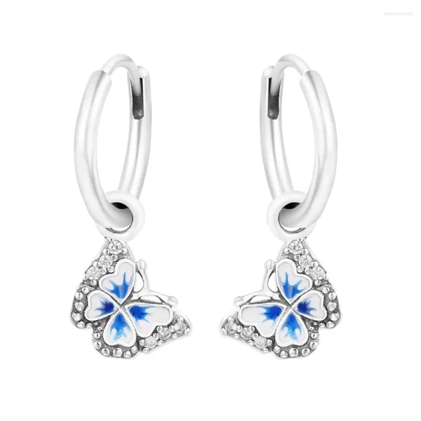 Hoop Ohrringe Blauer Schmetterling 2023 Frühling Sterling Silber Schmuck Für Frau DIY Hochzeit Party Make-Up Zubehör