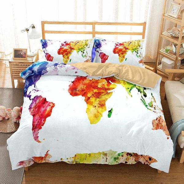 Set di biancheria da letto Biancheria da letto 3D Set di biancheria da letto calda e confortevole di alta qualità Biancheria da letto di moda moderna Mappa di pittura ad acquerello Letto matrimoniale 224x240 cm