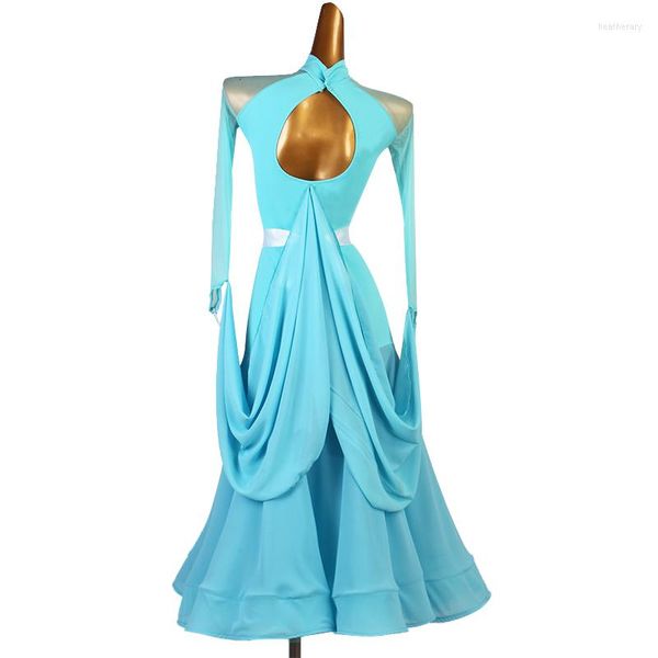 Abbigliamento da palcoscenico Concorso di danza moderna Costumi di esibizione Vestito da ballo da donna sexy Vestito da ballo di valzer con altalena grande Cielo blu