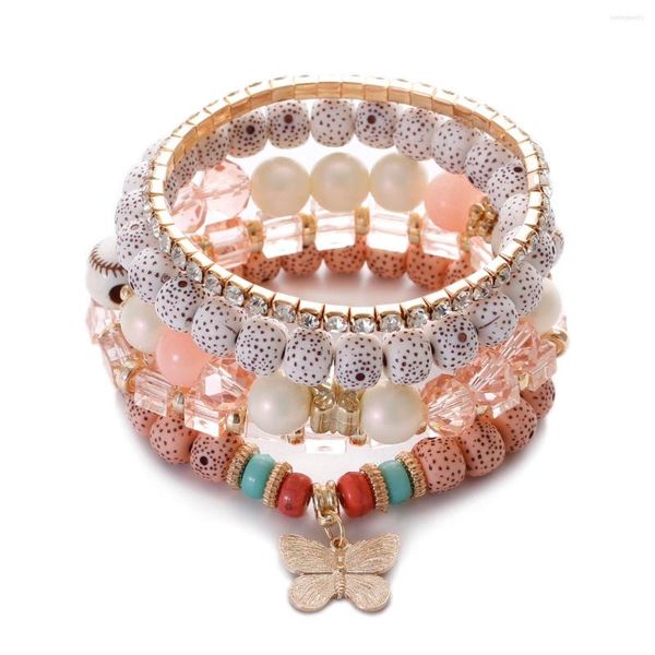 Strand Natural Gold Color Butterfly Borads Bracelet Pulsease Men Men Imitação Pink Bodhi Bracelets Jóias para Mulher Drop