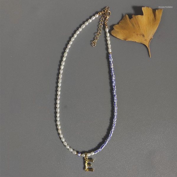 Halsband Frauen Mode Kleine Gold Farbe Initial Brief Halskette Süßwasser Perlen Perlen A-Z Alphabet Anhänger Schmuck Geschenk 2023