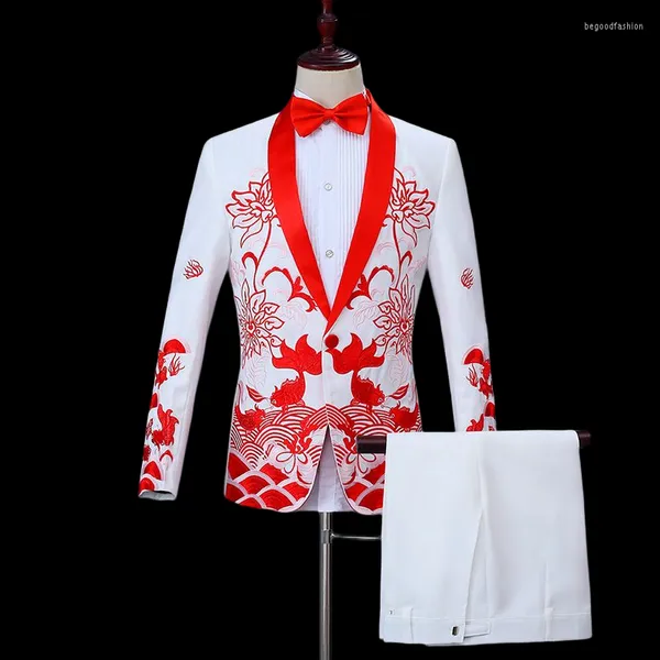 Ternos masculinos homens vestem vestido de estilo chinês stop wedding smoking noivo trajes de peito único conjunto de desempenho de duas peças conjuntos de desempenho