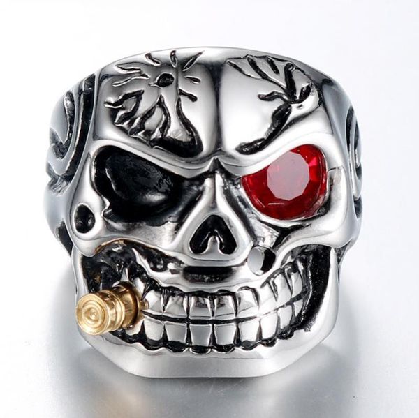 Ringos de cluster neo-gótico Red Eye Skull Ring For Men Silver Color Open Punk Biker Jewelry Giftcluster