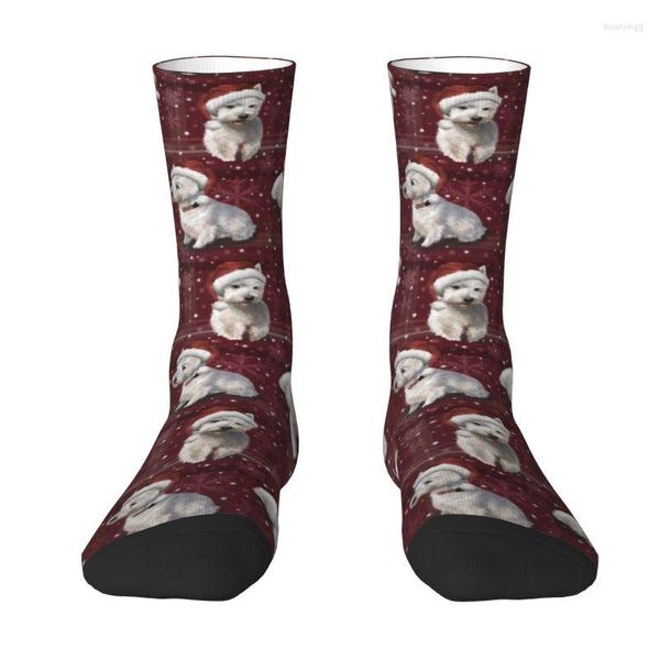 Herrensocken, niedlich, für Herren, The Christmas West Highland Terrier, Welpenkleid, Unisex, atmungsaktiv, warm, 3D-Druck, Westie Crew