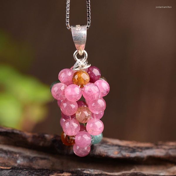Colares pendentes colorido por atacado Cristal natural ondulado colar de corrente de uva para mulheres joias
