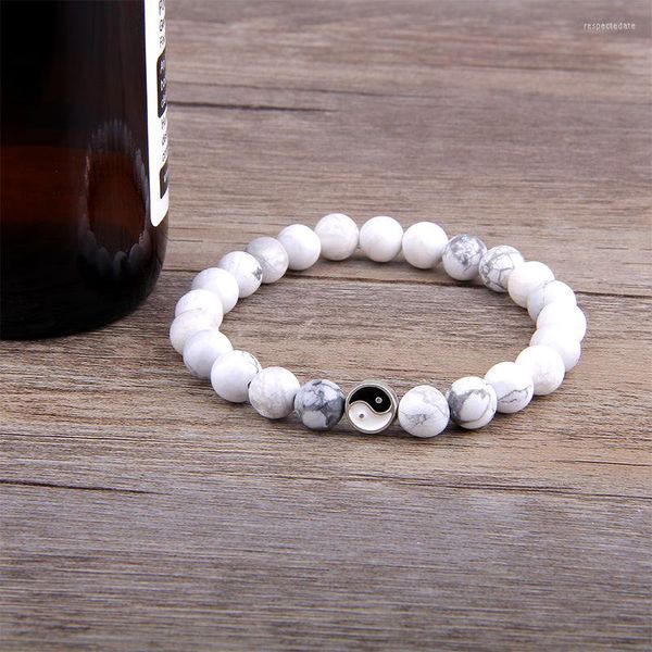 Strand Mode Männer Frauen Taiji Yin Yang Charm Armband Natürliche Weiß Türkis Schwarz Perlen Paar Armbänder Entfernung Schmuck