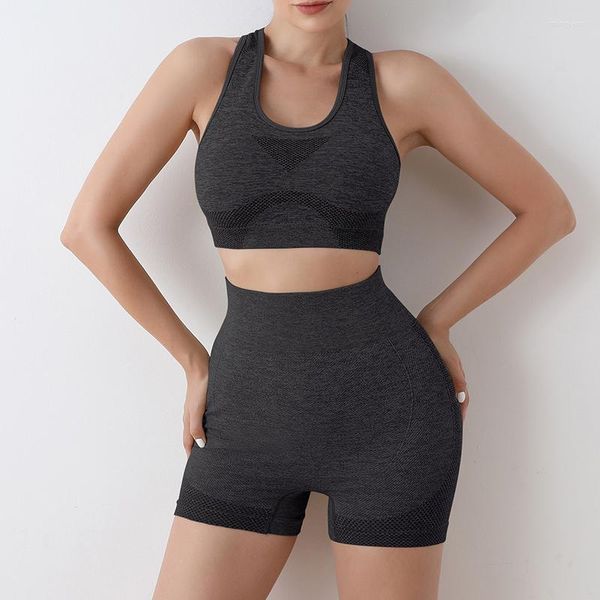 Chándales de mujer Conjunto de yoga sin costuras Trajes de gimnasio Crop Top Shorts 2 piezas Sujetador deportivo sexy Pantalones de mujer Ropa de entrenamiento para correr Fitness