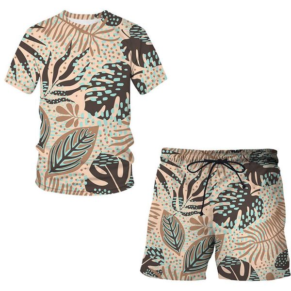 Tute da uomo Jungle Leaves Estate 3D stampato T-shirt da uomo Pantaloncini Set Abbigliamento sportivo Tuta O Collo Manica corta Abbigliamento Completo da uomo