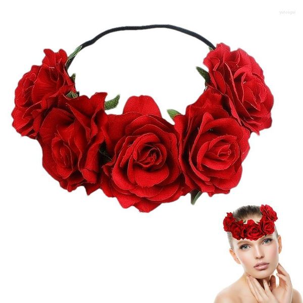 Dekorative Blumen Rose Blumenkrone Girlande Frauen Blumen Haar Stirnband Halo Kopfschmuck Hochzeit Party Rosig