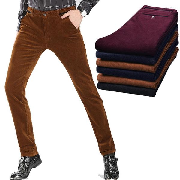 Calça masculina Corduroy Men grossa Casual Outono de inverno estiramento de negócios Slim Business Office Male calça masculina marrom vinho marinho preto preto