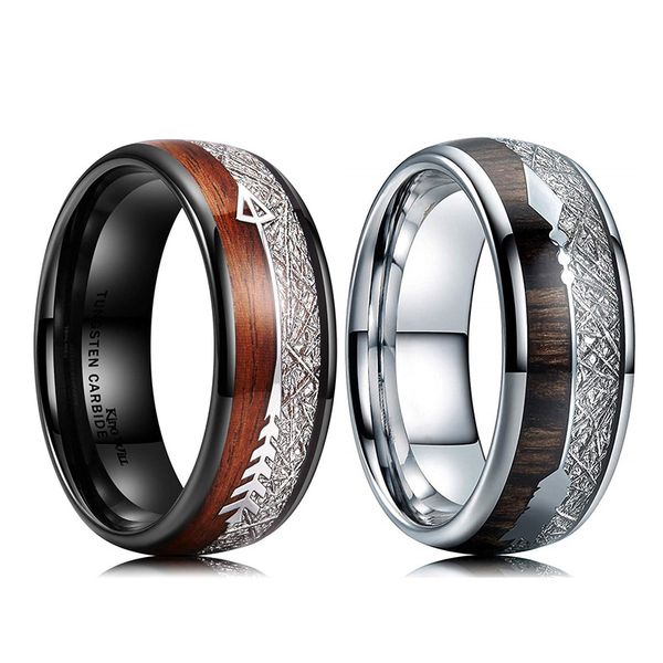 Mode 8mm Schwarz Wolfram Hochzeit Stahl Ring Für Männer Inlay Holz Pfeil Ring männer Ehering Schmuck