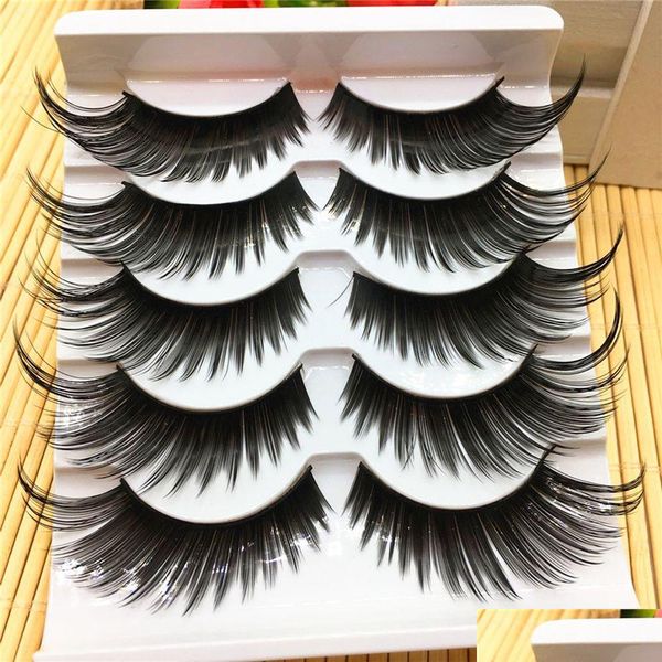 Falsche Wimpern, 5 Paare/Set, bezauberndes Schwarz, sehr übertrieben, dick, lange Wimpern, tägliche Party-Make-up-Verlängerung T Dh48K