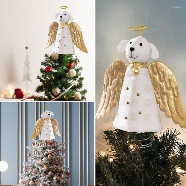 Decorações de Natal Árvore do cão de anjo dourado Topper Capacidade criativa Treetop Hat para ornamentos Festa de férias 2023