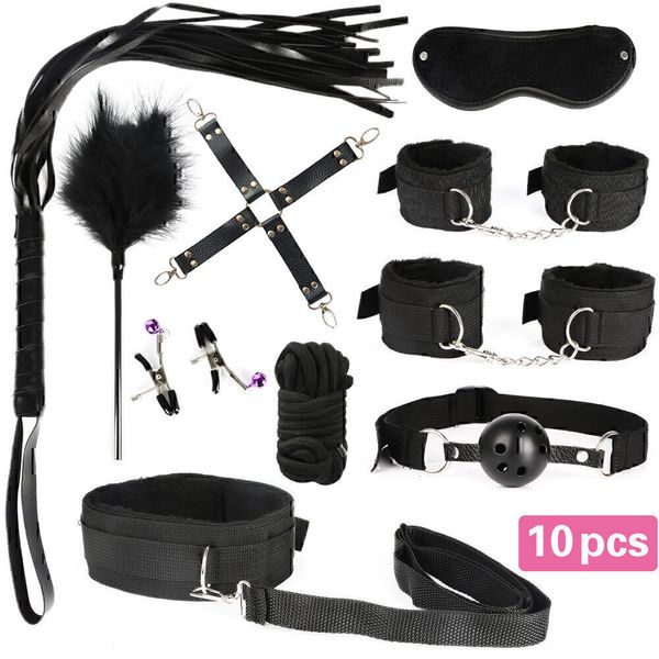 Bondage 13pcSset SM Restrant G Spot Vibradores de jogo adultos Propções de adultos brinquedo sexual noylon Handcuffs Clit