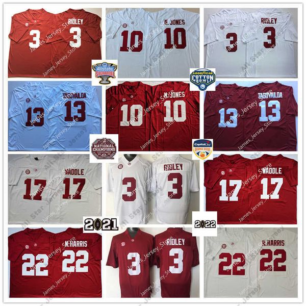 American College Football Wear Tua Tagovailoa Jersey Jaylen Waddle Najee Harris Jersey Cal vin Ridley Mac Jones Maglie 2022 NCAA Playoff ALA Alabama Crimson Tide St