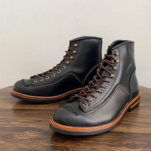Stivali fatti a mano 2023 Vintage British Men Japanese Cow Leather Ankle Autunno Inverno Tooling Work Motorcycle Platform