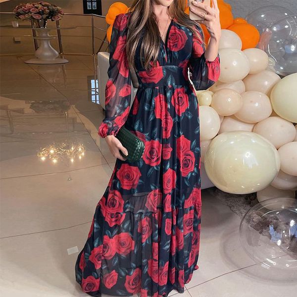 Abiti casual Ellafads Donne Maxi Dress Autunno Elegante Fashi