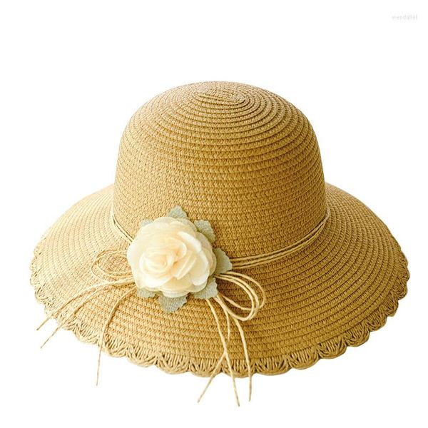 Cappelli larghi 2023 Hat Lady Lady's Fisherman's Spring Summer Beach Protection Sunw Flower Paglie di Floro Bacino per il tempo libero coreano all'ingrosso