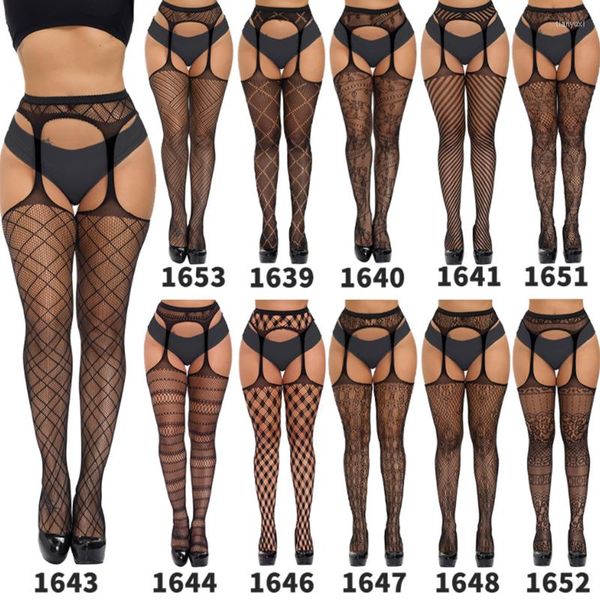 Mulheres meias yzbh 1 par suspender sexy meias líquidas Super Stretch Garter Troushers Ladies Open Arquivo Fine Mesh Non-Slip