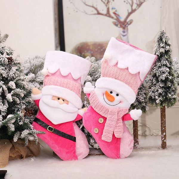 Weihnachtsdekorationen, Dekoration, Ornamente, 3D-Weihnachtsmann-Schneemann-Design, Süßigkeiten-Strumpfbeutel, rosa Weihnachtsbaum, hängendes Geschenk, Socken, Weihnachten