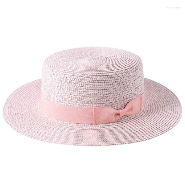 Шляпа шляпа с широкими кражами соломенная шляпа с украшением лука поглощение эластичной эластичной полосы Защита летняя пляжная кепка