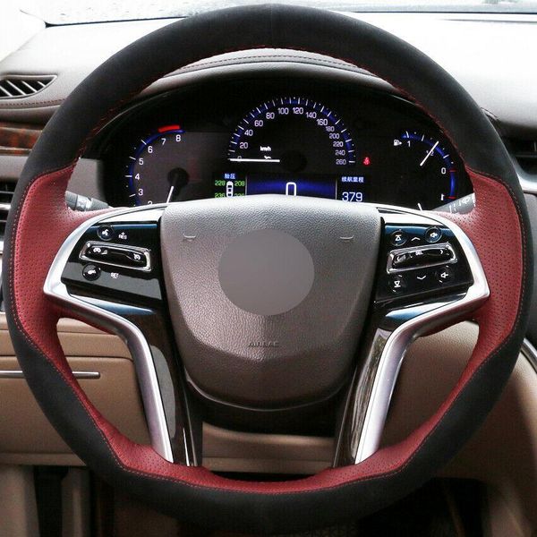 per Cadillac SRX 2013-2015 Coprivolante per auto in pelle rosso vino cucito a mano