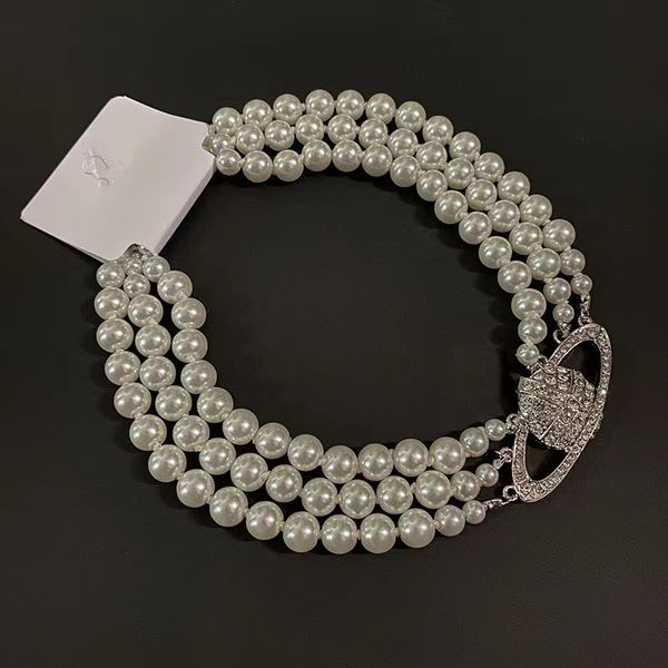 Женское трехслойное жемчужное ожерелье в европейском и американском стиле с полным бриллиантом и спутником