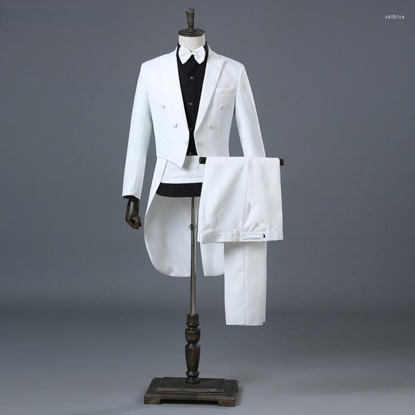 Herrenanzüge Herren Weißer eleganter Hochzeitsbräutigam 4 -teilig Smoking (Jackethose Blet Krawatte) Marke Slim Dirigent Magier Show